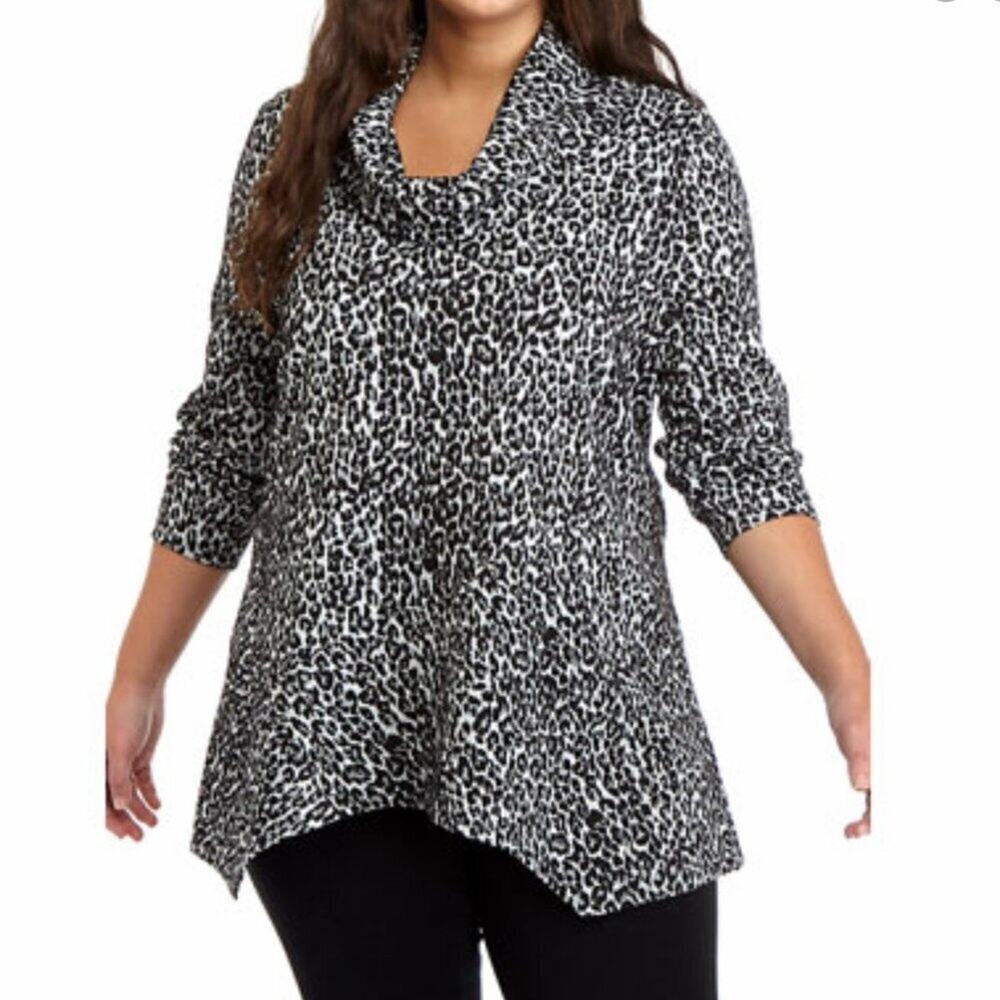 Philosophy Snow Cheetah Jacquard Cowl Neck Sweater Size Large - Picture 1 of 10